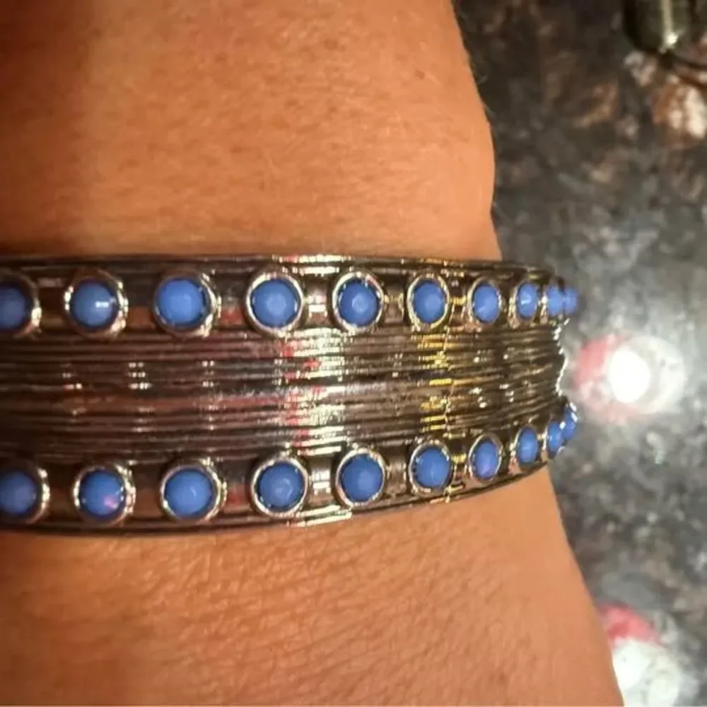 Silver Cuff Bracelet with Blue accents